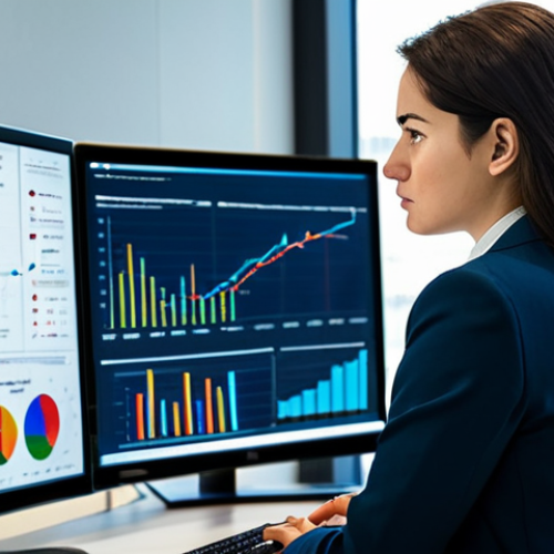 Home 17 A professional data analyst, of ambiguous gender, in a modest business suit, intently reviewing data on multiple computer screens in a modern, well-lit corporate office. The screens display complex graphs, charts, and data visualizations. The pose is natural and focused, reflecting deep analytical thought. The image should be a high-quality professional photograph, safe for work, appropriate content, fully clothed, perfect anatomy, correct proportions, natural pose, well-formed hands, proper finger count, natural body proportions, professional dress, family-friendly.