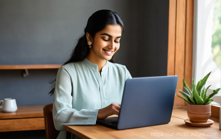 이메일 사용자 경험을 개선하기 위한 자동화 - **"The Calm and Organized Digital Workspace"**
    A serene, brightly lit home office setup. A young...