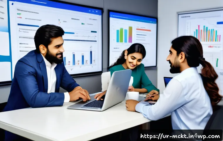 이메일 전환율을 높이는 자동화 기술 - A modern office setting featuring a diverse South Asian marketing team collaborating on email automa...