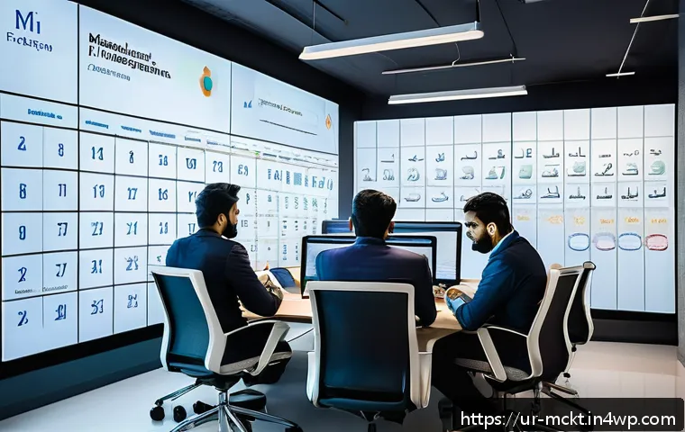 이메일 자동화의 미래와 최신 트렌드 - A modern office scene depicting a diverse group of South Asian professionals collaborating on email ...
